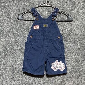 OshKosh Bgosh Boys Navy Blue Cotton Car Graphic Short Overalls 18 Months 424-107